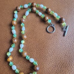 Handmade Elephant Skin Jasper/Miriam stone, Green Selenite and Freeform Faux Pearl Beaded Necklace