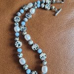 Handmade Dalmation Jasper, Faux Pearls & Angelite beaded necklace Image