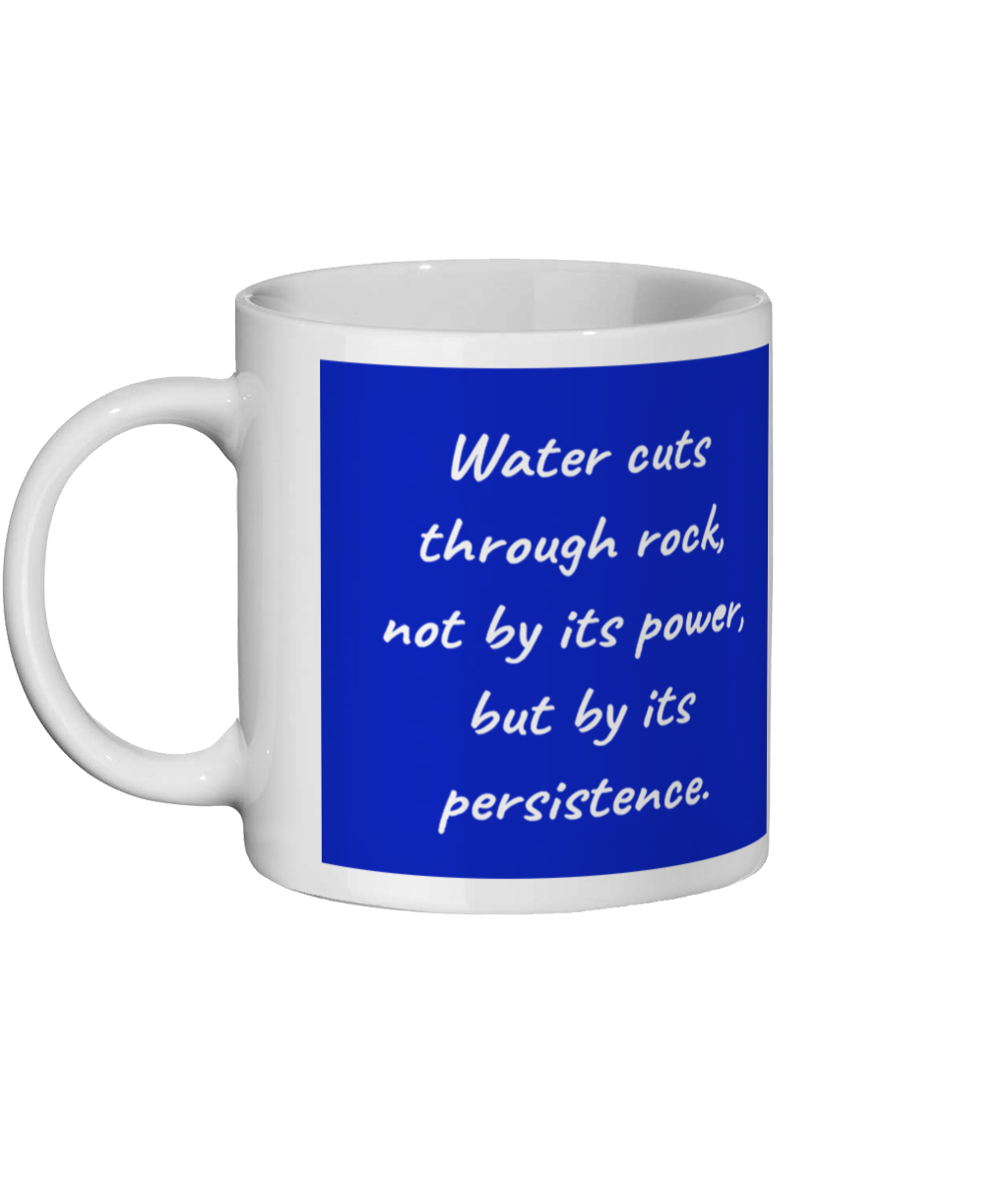 Water Cuts Through Rock Coffee Mug - FIlled Blue and White Water Cuts Through Rock Coffee Mug - FIlled Blue and White