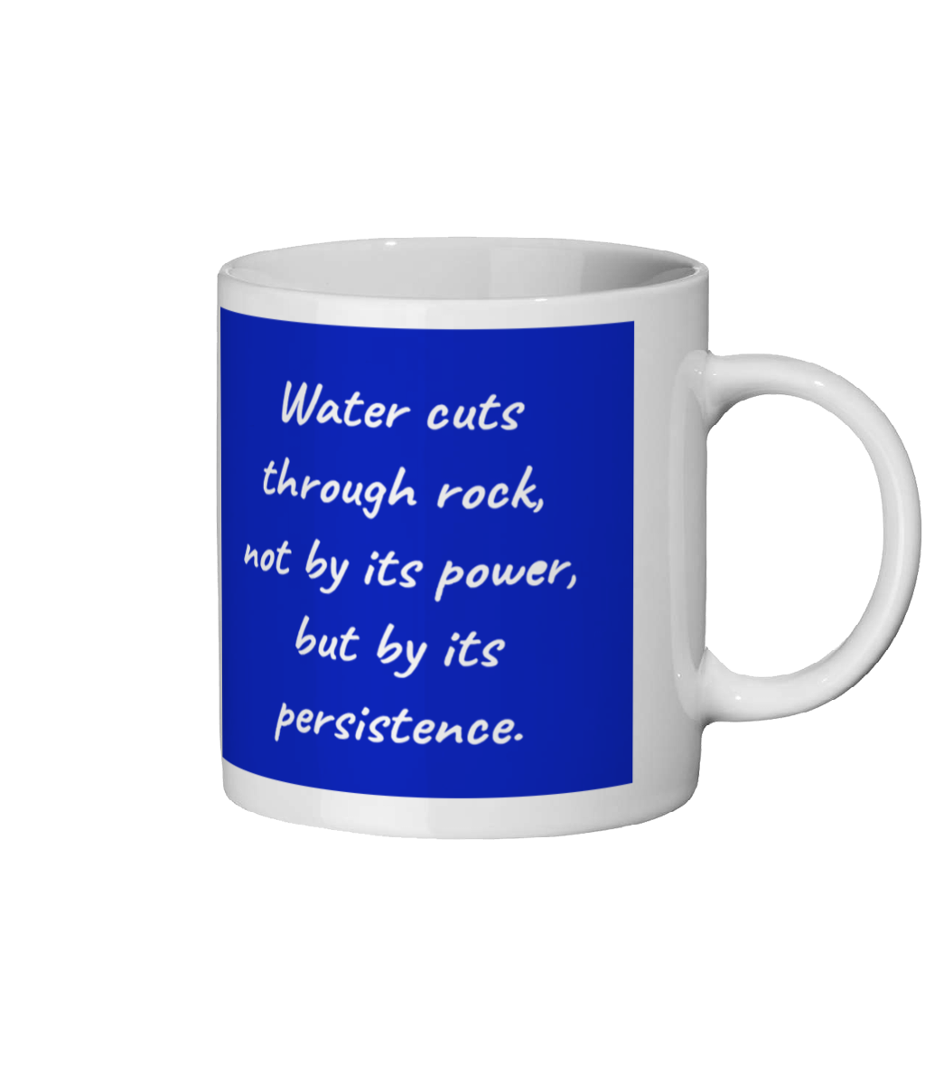 Water Cuts Through Rock Coffee Mug - FIlled Blue and White Water Cuts Through Rock Coffee Mug - FIlled Blue and White