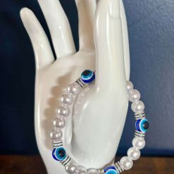 Handmade Evil Eye Beaded Bracelet with Silver-Tone Accents