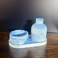 Handmade Blue & White Marbelux Jewellery Tray, Pot & Single Stem Vase
