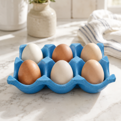 Egg Holder for 6 Eggs, Blue Scalloped Jesmonite, Kitchen Countertop Decor