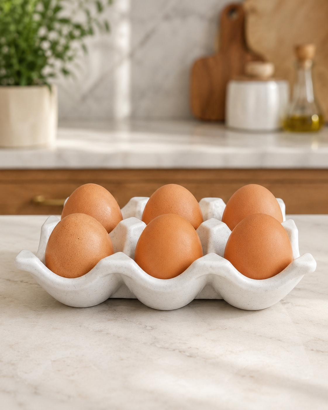 Egg Holder for 6 Eggs, White Scalloped Jesmonite, Kitchen Countertop Decor Egg Holder for 6 Eggs, White Scalloped Jesmonite, Kitchen Countertop Decor