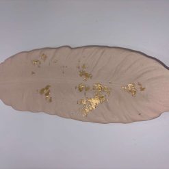 Feather Ornament, Stone & Gold Leaf Jesmonite, Sculptural Shelf Decor 2
