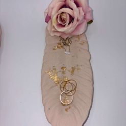 Feather Ornament, Stone & Gold Leaf Jesmonite, Sculptural Shelf Decor 3