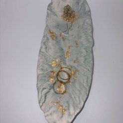 Feather Ornament, Zen Green Marble & Gold Leaf Jesmonite, Sculptural Shelf Decor 3 Feather Ornament, Zen Green Marble & Gold Leaf Jesmonite, Sculptural Shelf Decor 3