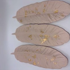 Feather Ornament, Stone & Gold Leaf Jesmonite, Sculptural Shelf Decor