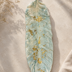 Feather Ornament, Zen Green Marble & Gold Leaf Jesmonite, Sculptural Shelf Decor