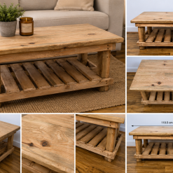 Reclaimed Wood Coffee Table – Rustic Farmhouse Living Room Furniture with Shelf