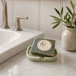Soap Dish, Light Green Jesmonite, Self-Draining Handmade Bathroom Gift
