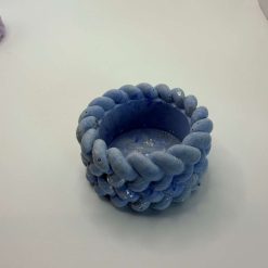 Tealight Holder, Light Blue Marble Jesmonite, Handmade Braided Rope Design
