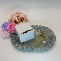 Trinket Dish, Grey Marble Jesmonite Oval Tray with Gold Sparkle, Ring Dish Gift