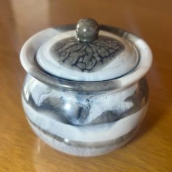 White & Charcoal Marble-Effect Epoxy Resin Trinket Pot with Lid