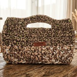 Brown multi crochet clutch bag