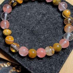 Tiger eye and rose quartz crystal bracelet