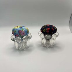 A Pair of Vintage Upcycled Floral Glass Decorative Small Pin Cushion