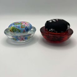 A Pair of Vintage Upcycled Floral Glass Decorative Small Pin Cushion
