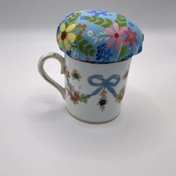Vintage Upcycled Blue Ribbon Cup Pin Cushion - Staffordshire Bone China 3 Vintage Upcycled Blue Ribbon Cup Pin Cushion - Staffordshire Bone China 3