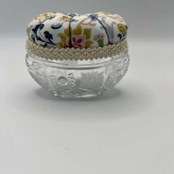 A Pair of Vintage Upcycled Floral Glass Decorative Small Pin Cushion