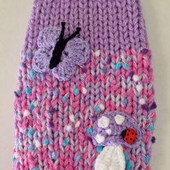 Hand Knitted Floral Meadow Dog Jumper Toadstool Ladybird and Butterfly Length 9" XS