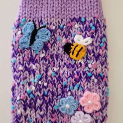 Hand Knitted Floral Meadow Dog Jumper Daisy Flowers with faux pearls Butterfly and Bumblebee 12"