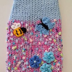 Hand Knitted Floral Meadow Dog Jumper Daisy Flowers with faux pearls Butterfly and Bumblebee