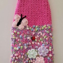 Hand Knitted Floral Meadow Dog Jumper Daisy Flowers with faux pearls Butterfly and Ladybird 11"