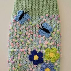 Hand Knitted Floral Meadow Dog Jumper Daisy Flowers and Butterflies 15"