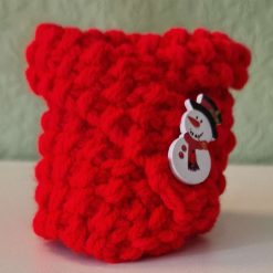 XS cute Bright Red Puppy Dog Cowl with Snowman decoration.
