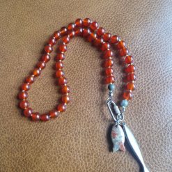 Handmade Natural Dyed Carnelian & Peace Beads with Unakite Fish & Stainless Steel Fish Pendants