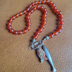 Handmade Natural Dyed Carnelian & Peace Beads with Unakite Fish & Stainless Steel Fish Pendants 4 Handmade Natural Dyed Carnelian & Peace Beads with Unakite Fish & Stainless Steel Fish Pendants 4