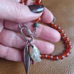 Handmade Natural Dyed Carnelian & Peace Beads with Unakite Fish & Stainless Steel Fish Pendants 1 Handmade Natural Dyed Carnelian & Peace Beads with Unakite Fish & Stainless Steel Fish Pendants 1