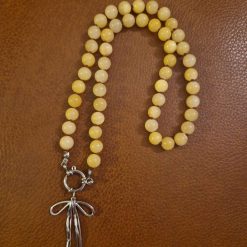 Handmade Natural Yellow Dyed Jade beaded necklace with Stainless Steel Bow Pendant