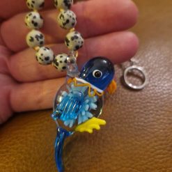 Handmade Dalmation Jasper beaded necklace with Lampwork Glass Parrot Pendant 1 Handmade Dalmation Jasper beaded necklace with Lampwork Glass Parrot Pendant 1