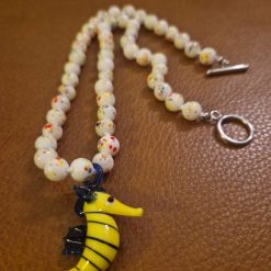 Handmade White with colourful speckles Lampwork beaded necklace with Glass Lampwork Seahorse Pendant 3