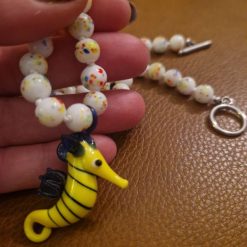 Handmade White with colourful speckles Lampwork beaded necklace with Glass Lampwork Seahorse Pendant 1