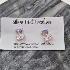 tiny pink bear studs design two