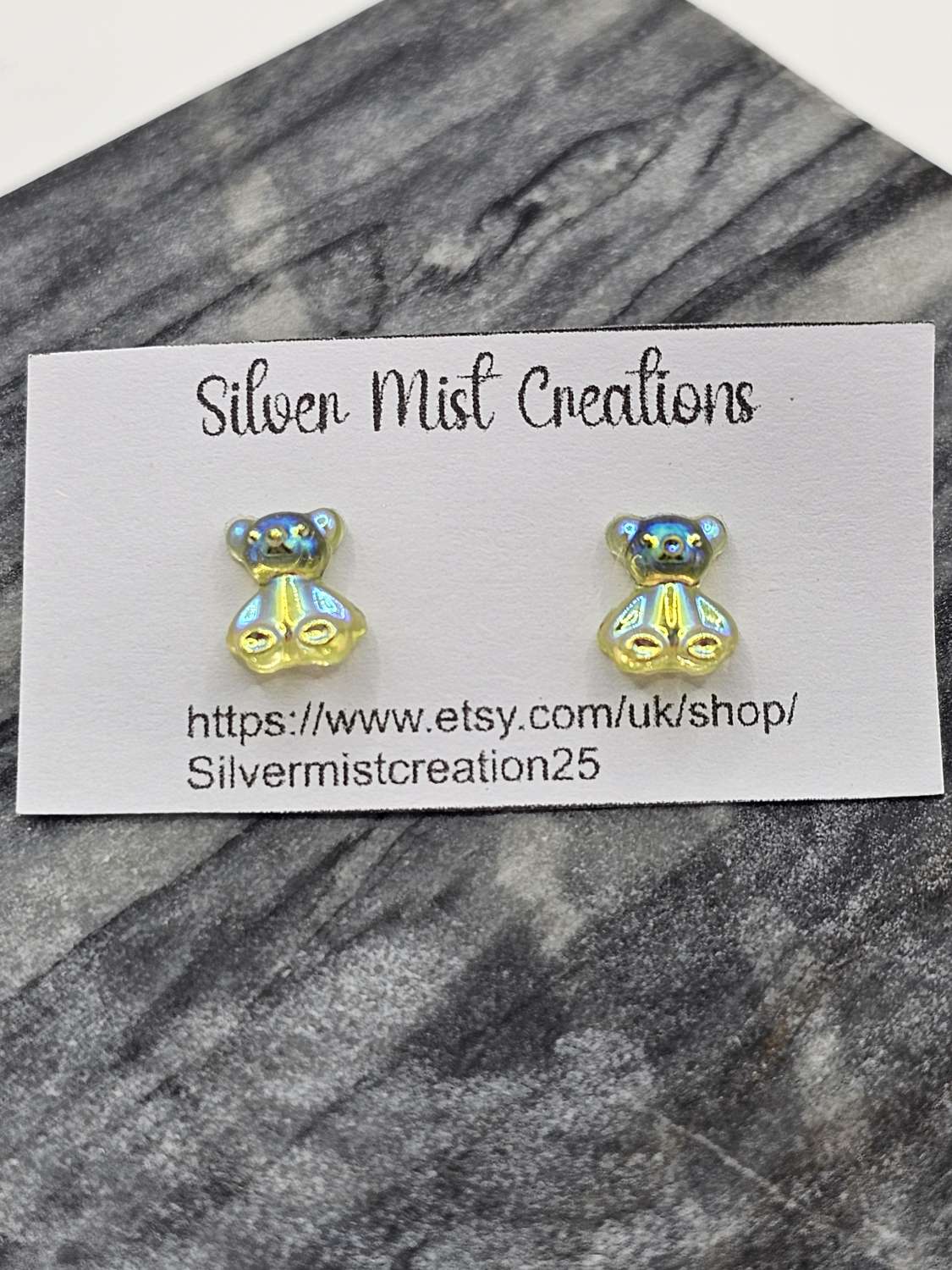 tiny green bear studs design two tiny green bear studs design two