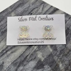 white glitter bear studs