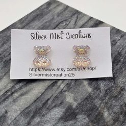 peach glitter bear studs