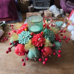 Christmas candle bouquet centre piece votive silver 23cm
