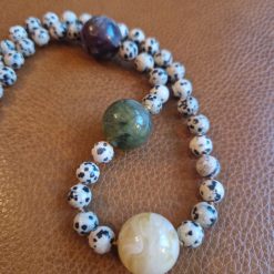 Handmade Dalmation Jasper beaded necklace with Three Large Imitation Gemstone Beads. 2