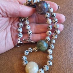 Handmade Dalmation Jasper beaded necklace with Three Large Imitation Gemstone Beads. 1