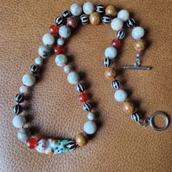 Handmade Mixed Beaded necklace with Ceramic Cat Bead