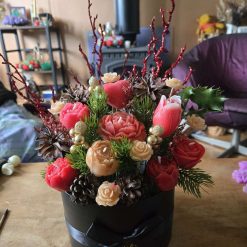 Christmas candle bouquet gift box gold 29cm
