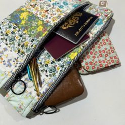 Wildflower Quilted Double Zip Pouch - Brown Zip 1 Wildflower Quilted Double Zip Pouch - Brown Zip 1