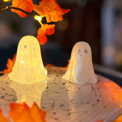 Handmade resin light up white & silver ghost halloween decoration
