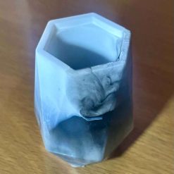 White & Charcoal Marble-Effect Epoxy Resin Trinket Pot with Lid