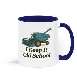 I Keep it Old School Combine Coffee Mug - Blue and White 1